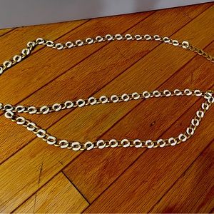 White and gold double front chain belt